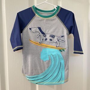 Mud Pie Surfer Dog Rashguard Top Applique UPF 50+ Boys Size Medium 2T-3T